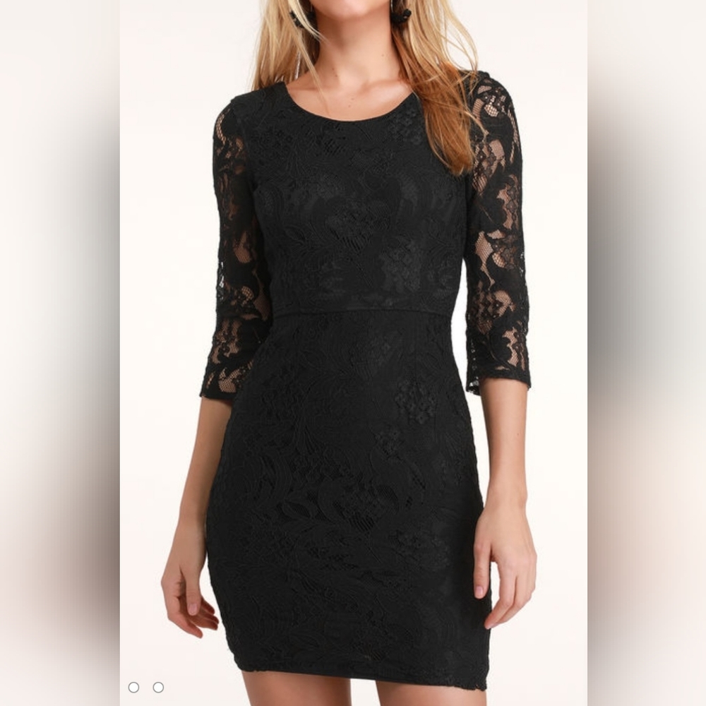 🆕️ Lulu's Black Lace Overlay Bodycon Mini Dress SIZE: XS
